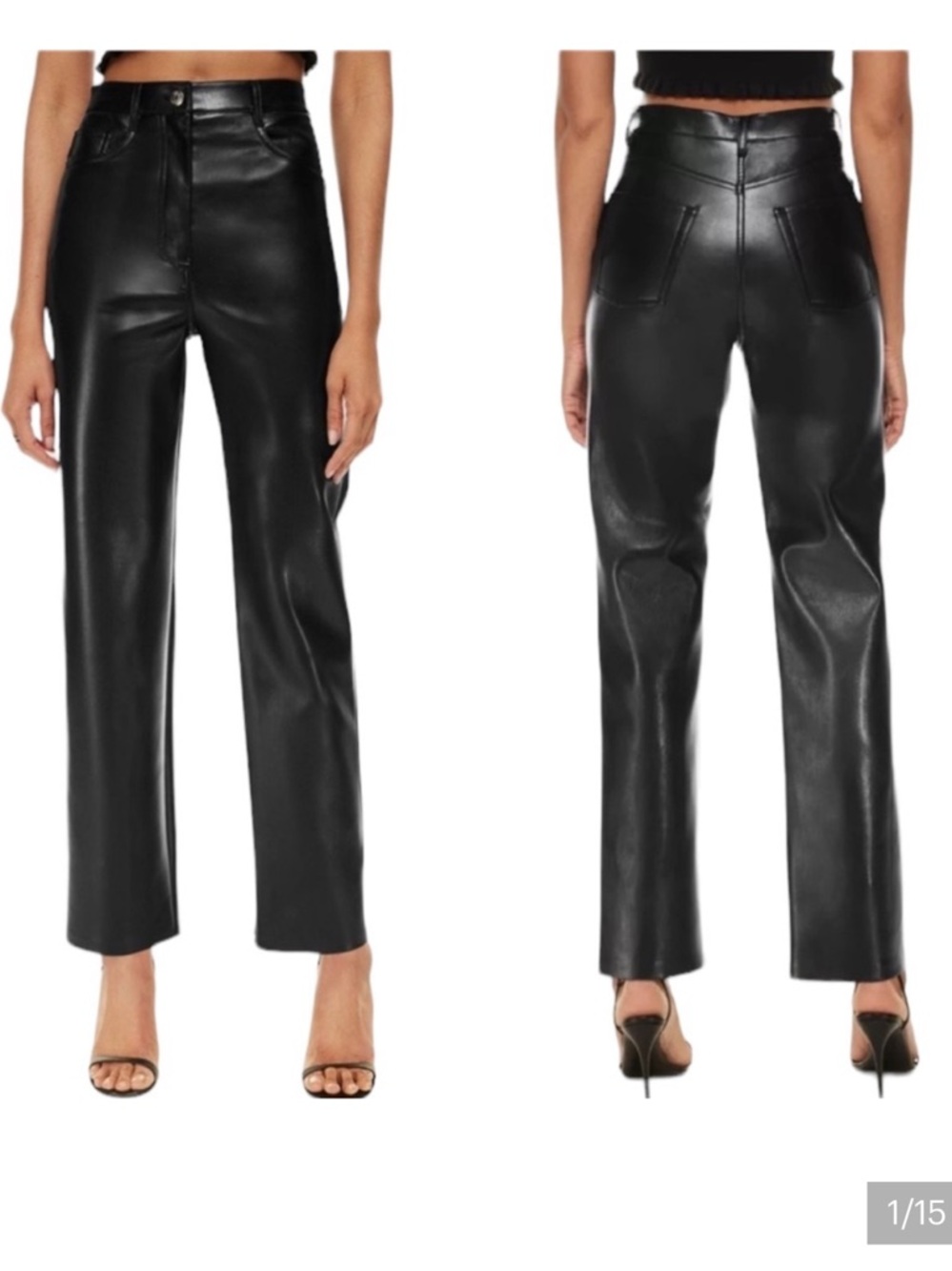 Wilfred Aritzia Melina Black Faux-Leather Straight-Leg Pants